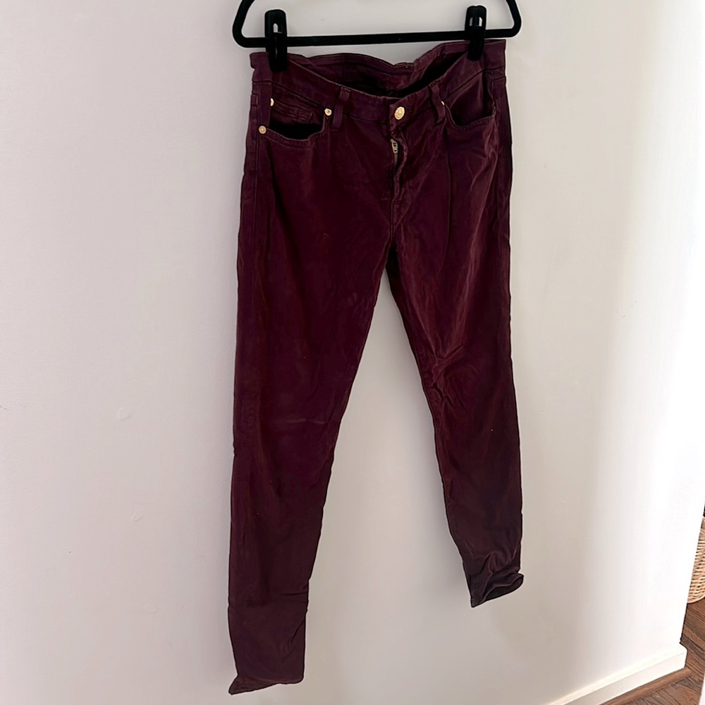 7 for All Mankind Merlot / wine brushed skinny jeans size 32